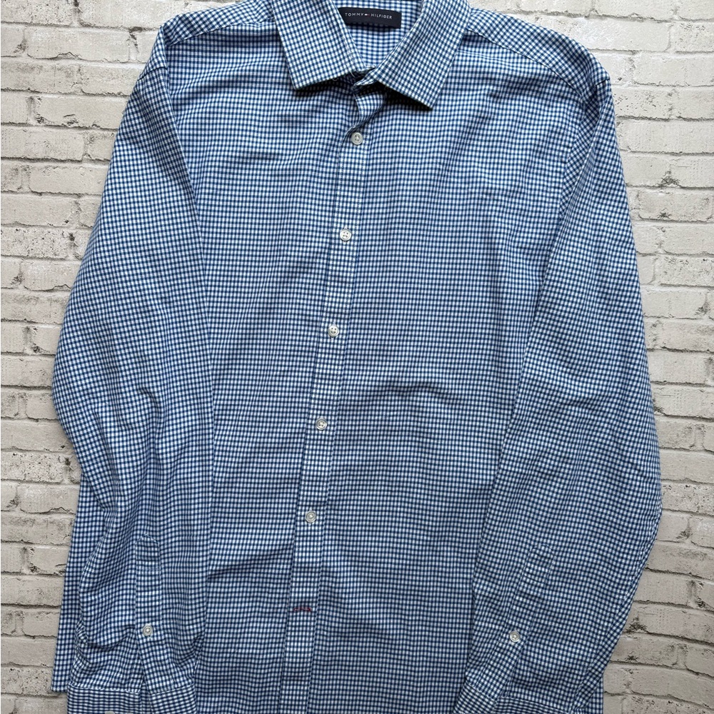 Men Tommy Hilfiger Slim Fit Blue Casual Button Down Shirt Size L
